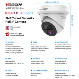 VIKYLIN 4K 8MP PoE IP Camera with Red Blue Strobe Flash Light Alarm and Audible Warning, Active Deterrent Security Camera, Full Color Night Vision, Two-Way Audio, Human Vehicle Detection, 512GB