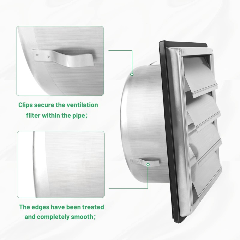 LALAGO Ventilation Grille 100 mm, Backflow Flap, Weather Protection Grille