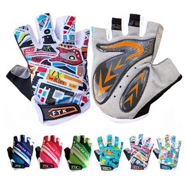 LOVMEAD Cycling Gloves Kids Fingerless for Boys Girls Age 4-12, MTB Gloves Pair Girls Boys Outdoor Sports Road Bike Bicycle Half Finger Gloves Spring Summer (Orange, L)