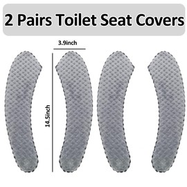 2Pairs Warm Toilet Seat Cover Mat Plush Thick Toilet Seat Padded Non Slip Soft Cushion Washable Bathroom Warmer Static Cling Toilet Cover Non Adhesive for Toilet,Grey
