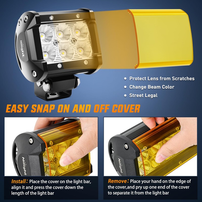 Nilight LED Light Pod with Amber/Black Covers 2PCS 18W 1260LM