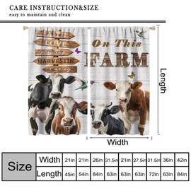 AAVEUP Rustic Cow Curtain, Vintage Farm Wood Paneling Funny Farm Animals Butterflies Birds Farmhouse Window Treatments Drapes for Rustic Barn Living Room Bathroom 42x45in（No Blackout）