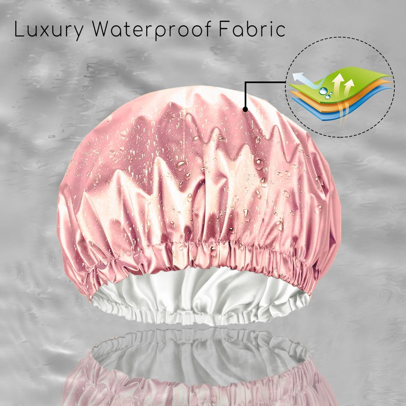 Amamba Shower Caps,100% Real Satin Lined Shower Cap,Extra Large Shower