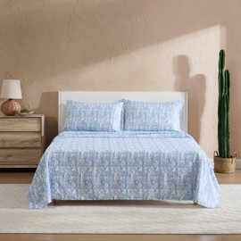 Wrangler - Sheet Set, Breathable & Wrinkle Resistant Bedding with Matching Pillowcases, Yellowstone Inspired, Fully Elasticized (Cactus Toile Blue, Full)