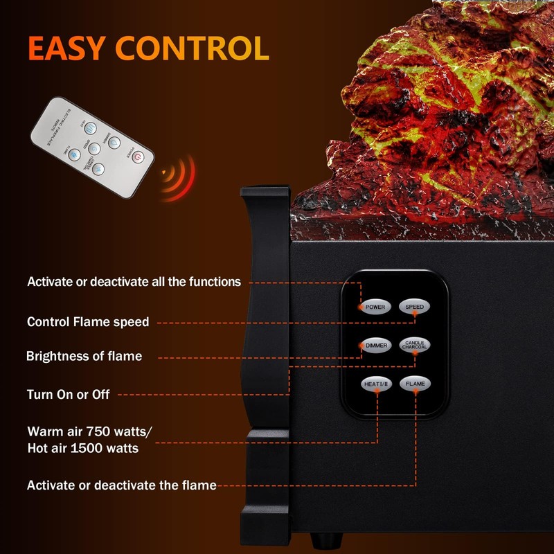 R.W.FLAME Electric Fireplace Log Set Heater 21IN, Remote Control, Flame