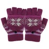Atania Ladies Fairisle Fingerless Mitten Cap Gloves Purple