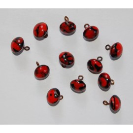 VINTAGE 12 ANTIQUE RED & BLACK SWIRL MOTTLED GLASS SMALL BUTTONS BEADS • 9mm