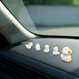 5PCS Mini Ducks Car Interior Accessories for Dashboard Decorations, Cute Rearview Mirror Decor for Car Home Garden Office, Funny Auto Dash Figurines Decor Present for Women Men (White)