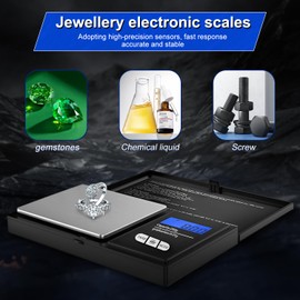Digital Jewellery Scales, Digital Mini Scale,0.01-500g LCD Display, 4 Units of Measurement, Weight Error ±0.03g,Unit of weight,g/dwt/ct/gn