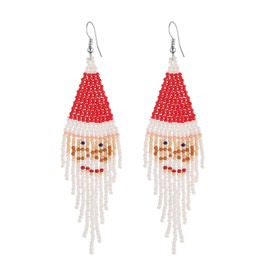 HZMAN Boho Beaded Earrings for Women Acrylic Beads Santa Claus Long Tassel Dangle Earrings Fringe Christmas Earring Jewelry Gift