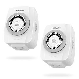 TiFFCOFiO Indoor Mechanical Outlet Timer, 3 Prong Timers for Electrical Outlets, 24-Hour Programmable Plug in Christmas Light Timer, ETL Listed (2 Pack)