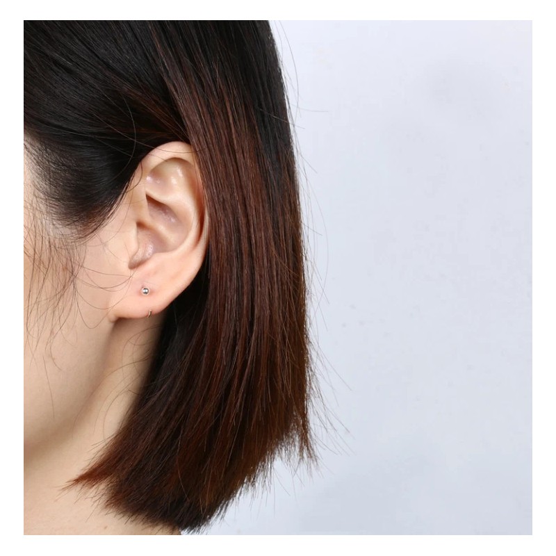 2Pcs Solid 925 Sterling Silver Ball Huggie Hoop Earrings Nose