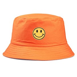 Anroll Unisex Smiling Face Embroidered Bucket Hats Sun Hat for Womens Men, Orange, One Size