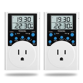 Digital Infinite Repeat Cycle Timer Plug with Countdown and 24 Hour Daily on-Off Programs for Electrical Outlets, Lights, Hydroponic Pumps (120V, 15A) [2 Pack]