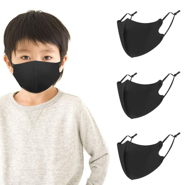 2023 Summer Cooling Mask Mask for Kids, Washable, Cloth Mask, Fit, 3D Mask, Adjustable Ear Straps, Easy to Breathe UV Protection, Antibacterial, Odor Resistant, Reusable Small, 3 Pieces, Children-Black