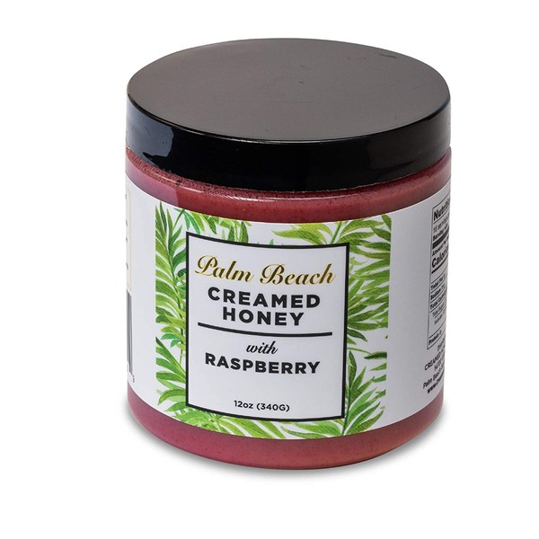 Palm Beach Creamed Honey with Raspberry, Naturally Flavored Honey, Small-Batch Honey, 12 Ounces
