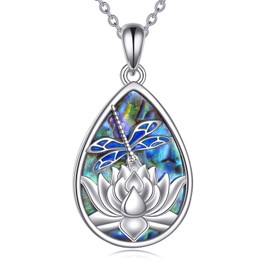 Grmdit Dragonfly Necklace Sterling Silver Lotus Pendant Jewelry Gifts for Women