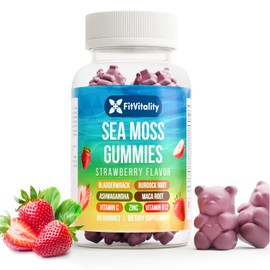 Sea Moss Gummies | 60 Strawberry Flavor Vegan Gummies | Extra Rich 9-in-1 Formulation with Irish Sea Moss, Elderberry, Bladderwrack, Burdock, Ashwagandha, Maca, Zinc, B12 | Energy & Immune Support