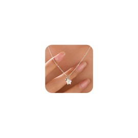 SUYACS 925 Sterling Silver Star Bead Necklaces for Women 14K Gold Plated Dainty Star Shape Seachshell Charm Pendant Necklace Cute Lucky Chain Necklace Summer Ocean Jewelry to Daughter (Silver)