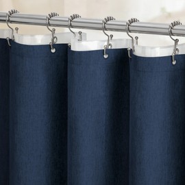 BTTN Navy Blue 3 in 1 Linen Textured Shower Curtain with Liner, 72x72