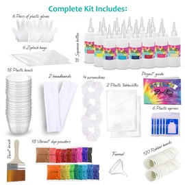CraftBud Tie Dye Kit for Kids & Adults, 203 Pieces - 18 Colors - Includes 4 Scrunchies, 2 Headbands, 120 Rubber Bands, 1 Guide Book & Much More- Tie Dye Kit for Large Groups & for Outdoor Activities