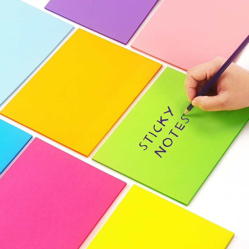 Sticky Notes 8x6 inch Bright Colors Self-Stick Pads 8 Pads/Pack