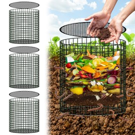 U0U 3 Pack Inground Worm Composting Bin, Detachable Worm Bins for Composting,Metal Compost Bin Outdoor for Recycling Kitchen Food Waste (3, Black)