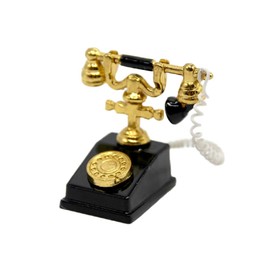 Melody Jane Dolls House Classic Black & Gold 1950 60's Fancy Telephone Miniature Accessory