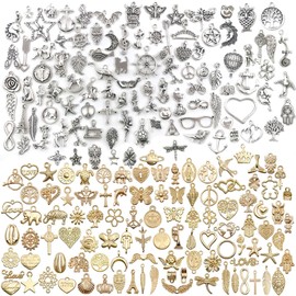 200 PCS Wholesale Bulk Lots Jewelry Making Charms Mixed Antique Silver KC Gold Alloy Charms Pendants DIY for Necklace Bracelet Jewelry Making and Crafting,Bulk Silver Jewelry Making Charms Necklace