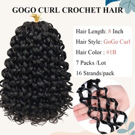GoGo Curl Crochet Hair 7 Packs Water Wave Crochet Hair for Women 8 Inch Short Curly Crochet Braids Hair Deep Wave Braiding Hair for Boho Braids (8 Inch, 1B)