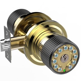 iulock Smart Door Knob with Keypad and Key,Keyless Entry Door Lock with Rubber Grip, Auto Lock,50 User Code,Waterproof, Easy to Install and Program for Bedroom Garage Office Gate (Golden)