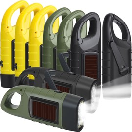 Leelosp 9 Pieces Hand Crank Flashlight Solar Powered Flashlight for Emergencies Dynamo Rechargeable LED Survival Light for Outdoor Sports Hiking Camping (Black,Green,Yellow)