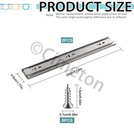 Cimeton 2Pcs 12" Full Extension Drawer Slides, Cabinet Drawer Slides Rails Heavy Duty Locking Drawer Slides Rails Less Noise Ball Bearing Drawer Slides Track Guide Glides Runners for Wardrobe Kitchen