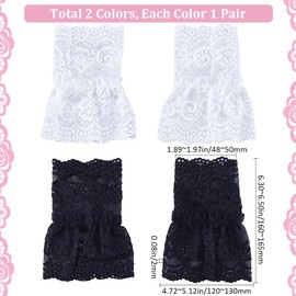 GORGECRAFT 2 Pairs 2 Color False Sleeves Wrist Cuffs Cotton Short Lace Gloves Fingerless Wrist Cuff Stretch Victorian Costume Accessory for Driving Wedding Bridal Prom Party Women Ladies Black White