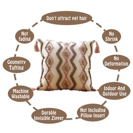 NIDITW Tufting Throw Pillow Cover 18x18 Inches Geometric Stripe Boho Luxury Home Decor Jacquard Embroidered Cushion Case with Handmade Tassels Soft Fluffy for Farmhouse Couch Sofa (Wave)