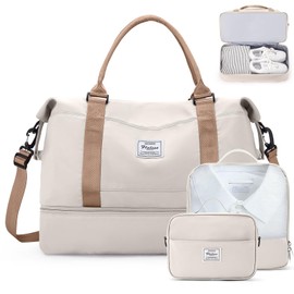 Weekender Bags for Women,Travel Duffle Overnight Bag with Shoe Compartment,Personal Item Carry On Bag,Gym Bag,3 Pcs Set