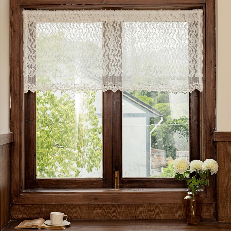 White Ruffle Lace Valance for Windows 20 Inch Length 1