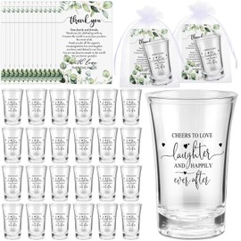 Uiifan 50 Sets Wedding Favors for Guests Acrylic Wedding Short Glasses Cheers to Love Clear Shot Glasses Wedding Wine Glasses with Thank You Cards Organza Bags for Wedding Party Souvenirs Gifts