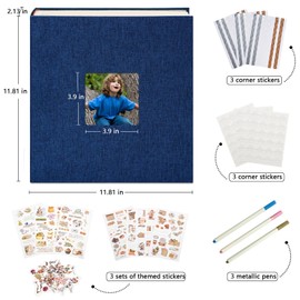 Vienrose Premium Scrapbook Photo Album with Writing Space 12"x12", DIY Scrapbook Album with 100 Pages, Large Photo Book for Baby Family Travel Vacation, Navy Blue