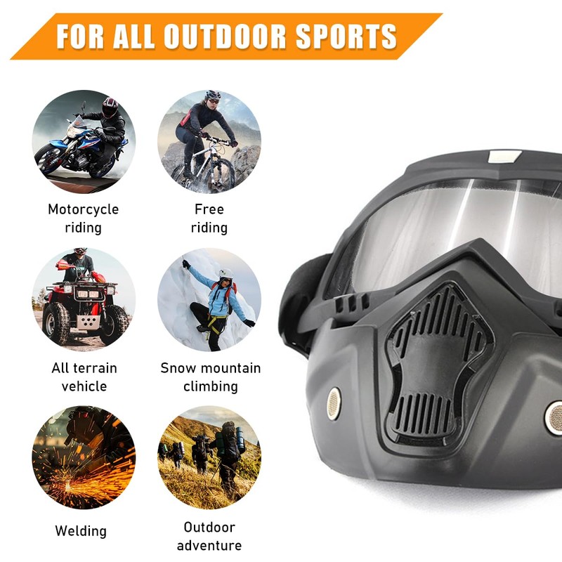 povtii Motorcycle Goggles, Windproof Dirt Bike Helmet Riding Goggles with