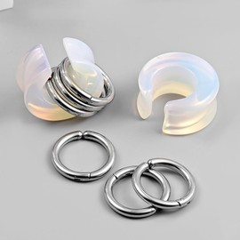 Vankula Ear Tunnel 1 Pair Saddles Flesh Plugs Glass with Rings for Men Women Ear Piercing Stretched Jewellery 10 mm to 22 mm, Glass