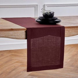 Solino Home Burgundy Linen Table Runner 90 Inches Long – 100% Pure Linen Classic Hemstitch Table Runner 14 x 90 Inch – Machine Washable Dining Table Runner for Valentines Day, Spring, Winter, Easter