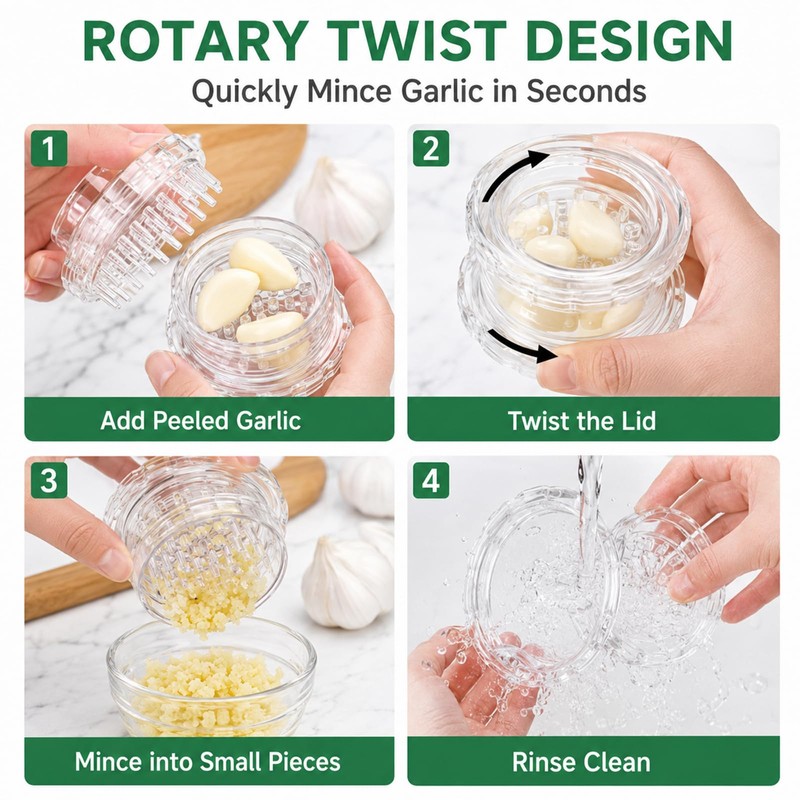Garlic Crusher 2 Pack Manual Garlic Twister Mincer, 3.8 x