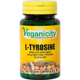 Veganicity L-Tyrosine 500mg : Amino Acid Supplement - 30 Vegan Capsules,in a Planet-Friendly 99% Recycled Pot
