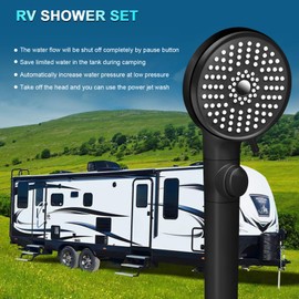 RV Shower Head with Hose, High Pressure 5 Mode Shower head Replacement, Shower Head for RV/Campers, Travel Trailer, Motorhome for Water Saving, Shower Head Holder and Hose, On Off Switch, Black