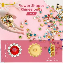 50Pcs Rhinestone Buttons Embellishments Sew On Crystal Rhinestones Flatback Beads Buttons with Diamond,Royal Blue