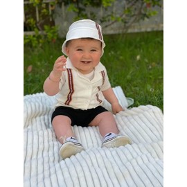 KOZBY Toddler Baby Boy Summer Outfit Embroidered Mexican Guayabera Shorts Set with Hat Black 12-18 Months