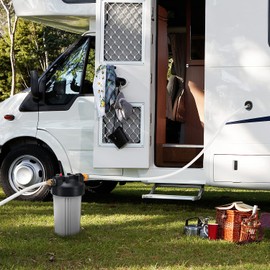 Kintim RV Water Filter System, Clog-Resistant Inline Water Filter with Brass Threads, 5-Stage Filtration in One NSF-Certified 4.5x10 Inches ACF Cartridge, Max 90 PSI Pressure Resistance