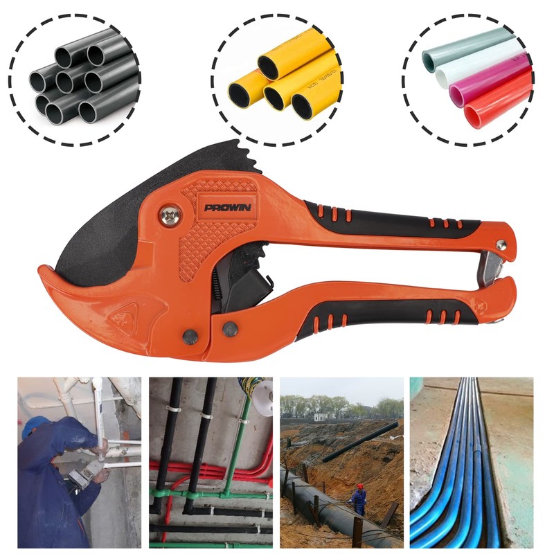 PROWIN PVC Pipe Cutter, PVC Cutter 1-5/8", Ratcheting PVC Cutter