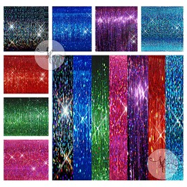 40" Hair Tinsel 250 Strands 7 ALL Sparkling Colors (Blue Flame, Blue Sea, Green Emerald, Pink Fuchsia, Purple Orchid, Red Fire, Midnight Black)
